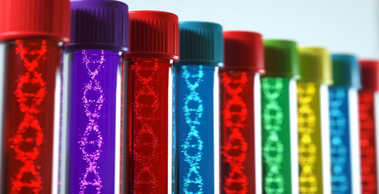 Colorful test tubes with DNA strands