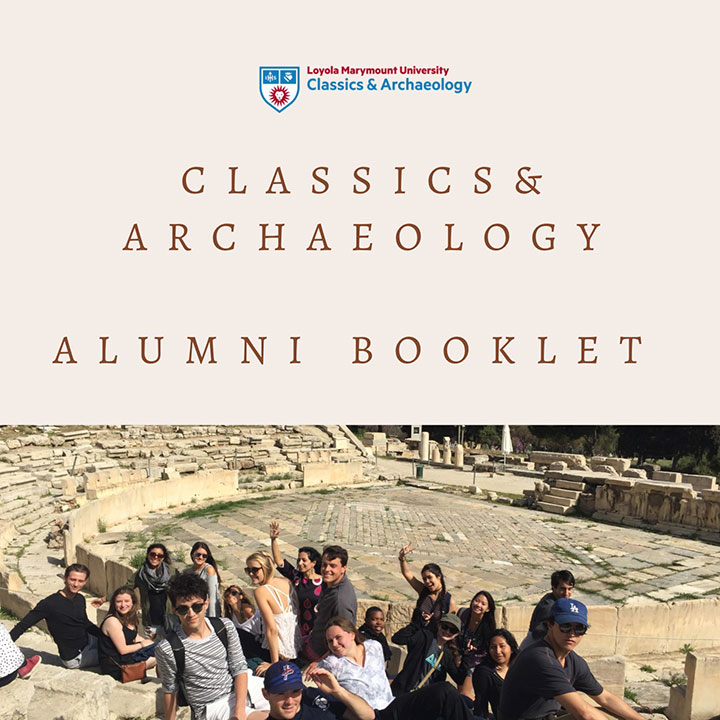 Alumni booklet cover showing an image of students in Greece on some ancient steps