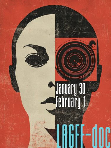 Abstract image of woman with one eye film reel