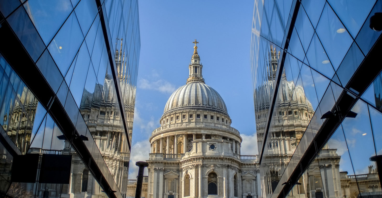 St. Paul's  Cathedral reflected in modern buildings nearby