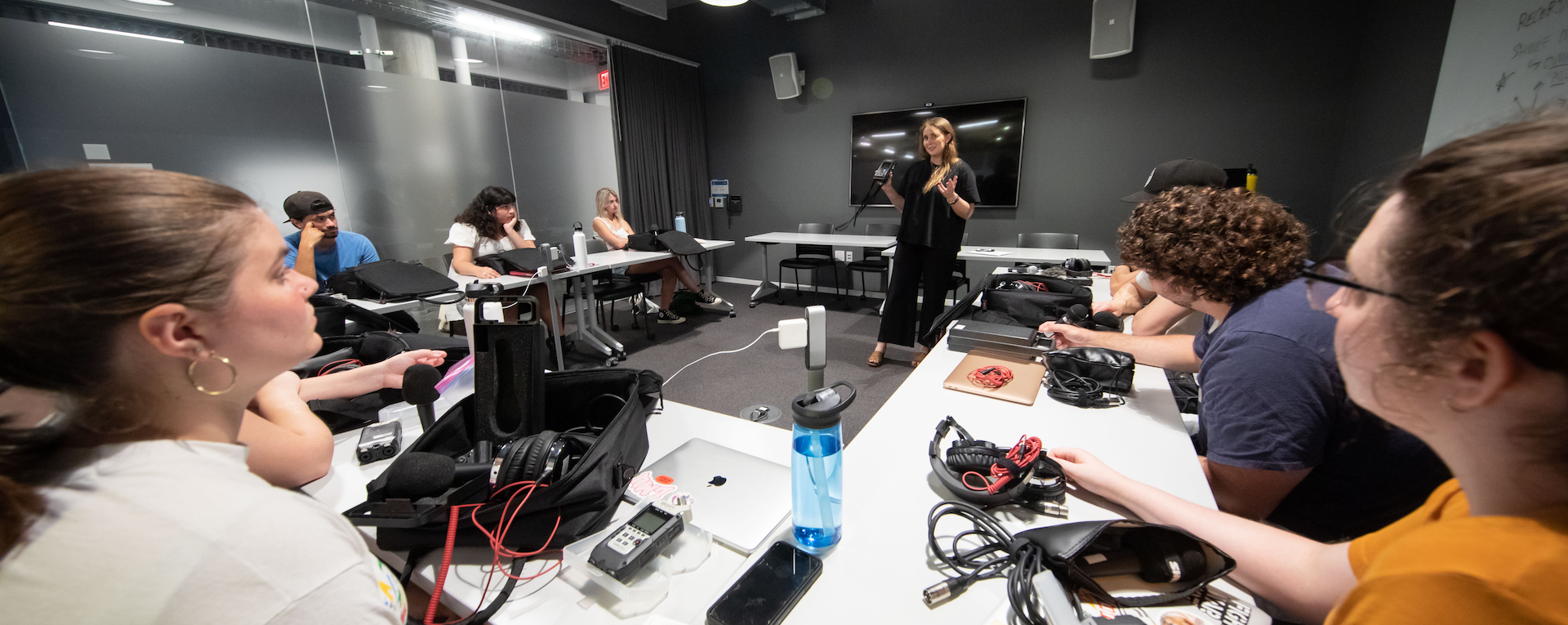 Students in audio journalism classroom