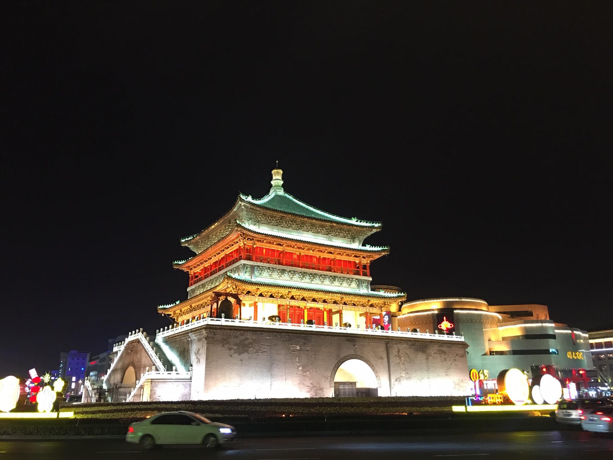 Illuminated Chinese Monument.