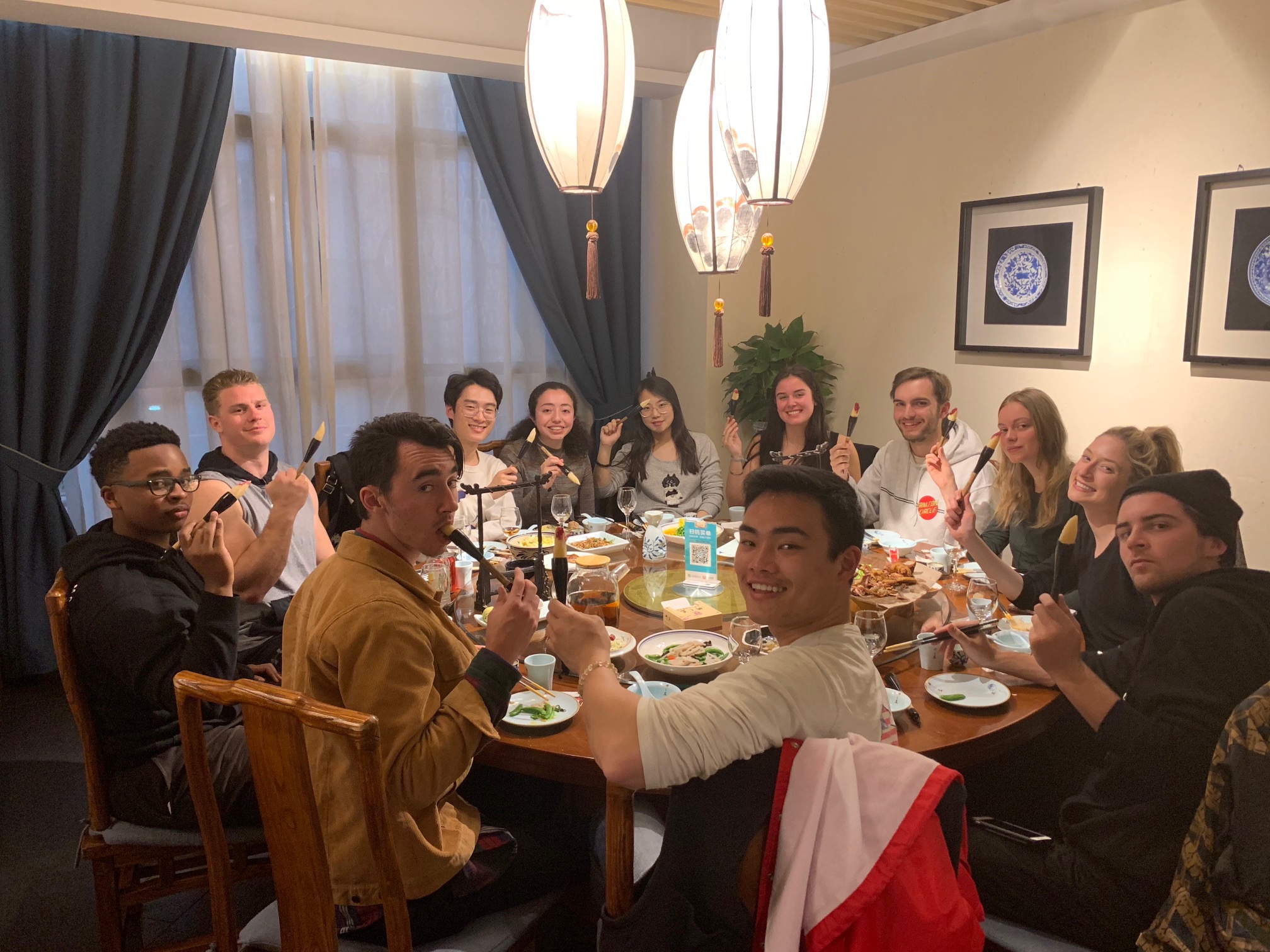 China Immersion students having a group dinner. 