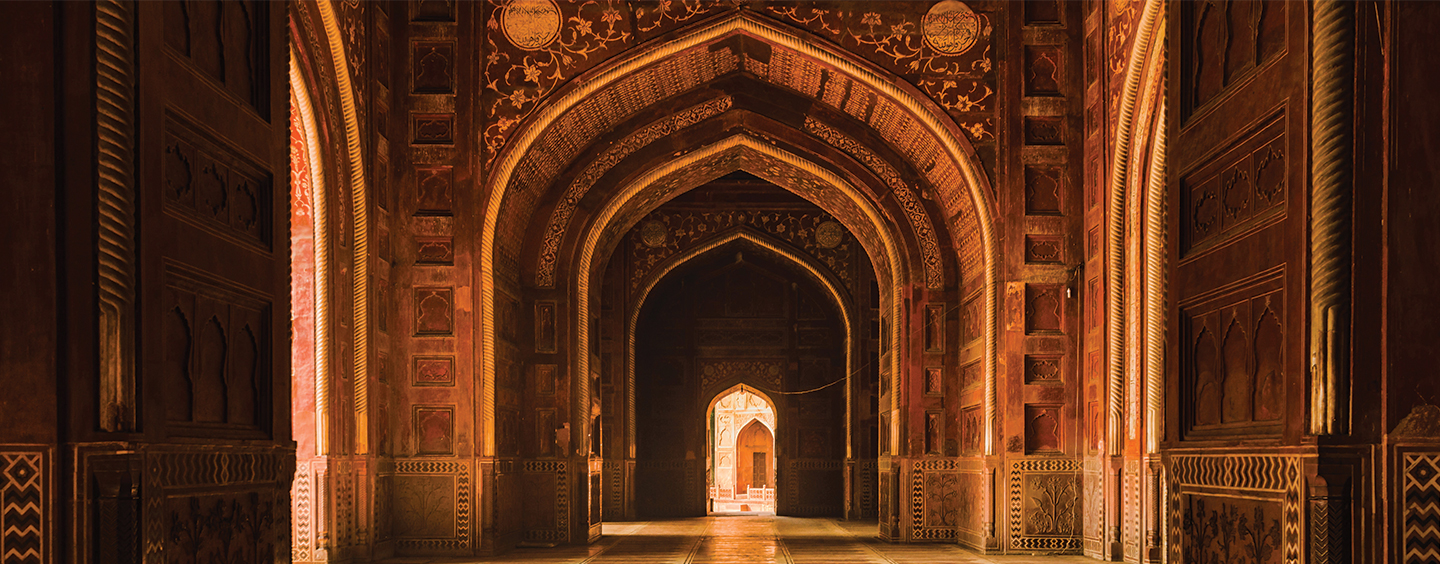 Hallways of the Taj Mahal Mosque in Agra India