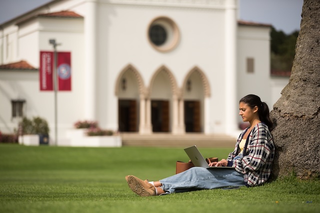 Student Studying outside under tree