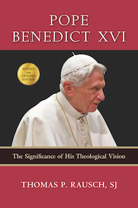 A red book cover with a picture showing Pope Benedict XVI from the chest up
