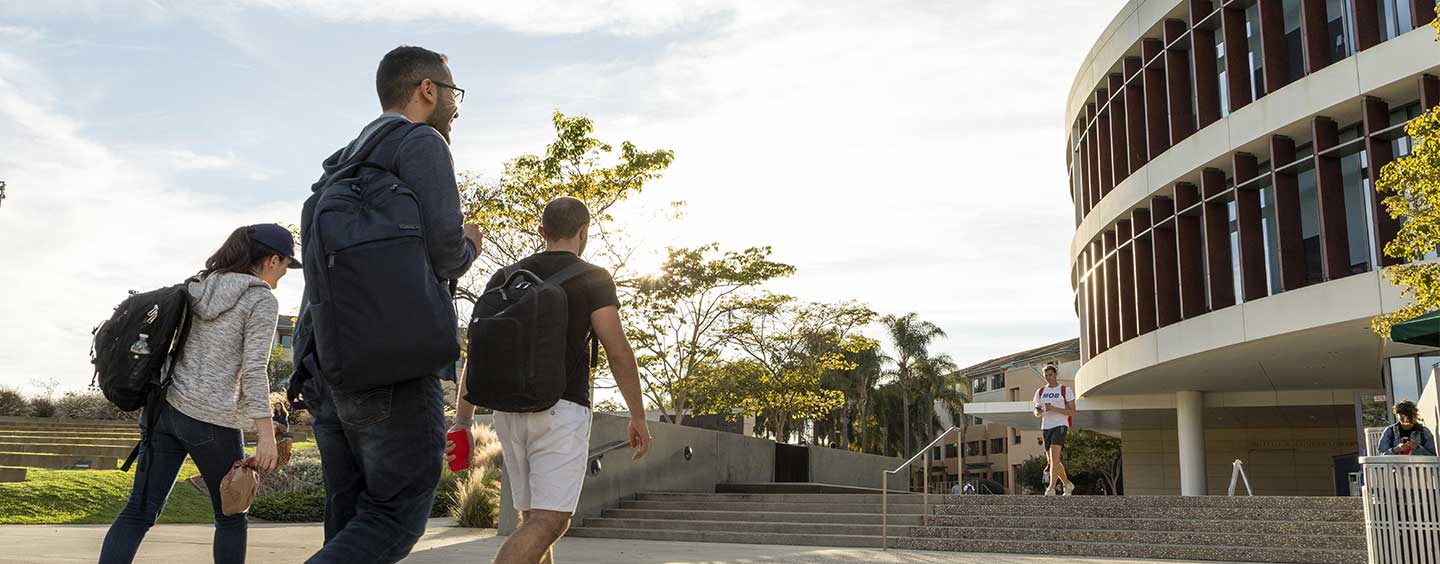 LMU Students walking into the library